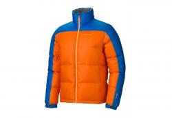 Картинка Marmot OLD Guides down sweater куртка мужская orange spice-cobalt blue р.S