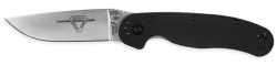 Картинка Нож Ontario RAT II Folder - Satin, пряма РК, чорна рукоять, 7,6 см клинок