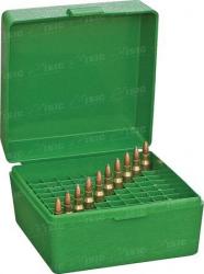 Коробка пластмассовая MTM RM-100 на 100 патронов кал. 22-250 Rem; 243 Win и 308 Win. Цвет – зеленый. (1773.04.70)