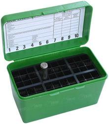 Коробка пластмассовая MTM H50-RM на 50 патронов кал. 22-250 Rem; 6 mm BR Norma; 243 Win; 6,5x55; 7,62x39; 308 Win. Цвет – зеленый. (H50-RM-10)