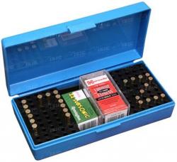 Картинка Коробка пластмассовая MTM SB-200 на 250 патронов кал. 22 LR; на 200 шт. кал. 22 WMR и на 150 шт. кал. 17 HMR. Цвет – голубой.