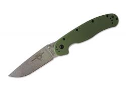 Картинка Нож Ontario RAT Folder - Stonewash клинок, пряма РК, зелена рукоять, 12,7 см клинок